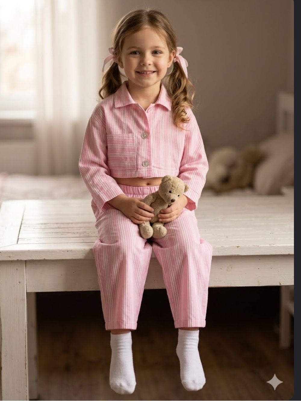 6-7 vintage 1980s Girls Pink Striped Pajama Set - Two-Piece Sleepwear like new